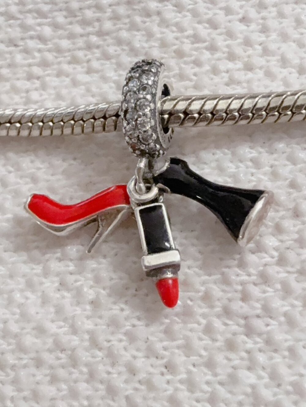 Red Lipstick Shoe Dress Silver Charm For Pandora Bracelet or Necklace